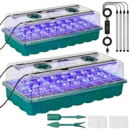72-Cell Seed Starter Tray with Growth Light 2 Seed Germination Kits Adjustable Humidity Dome Tall Lid Seedling Tray for Garden
