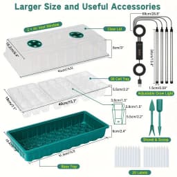 72-Cell Seed Starter Tray with Growth Light 2 Seed Germination Kits Adjustable Humidity Dome Tall Lid Seedling Tray for Garden