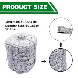 3/8 in X 100 ft. White-Green High-Strength Polyester Braided Rope with 2124 lbs. Maximum Pull, Tree Work Rope for Sailboat Camping and Horticultural Farm operations