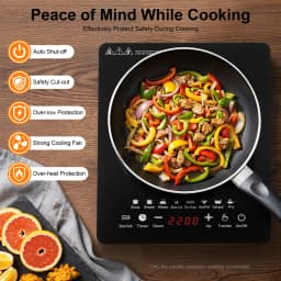 Portable Induction Burner, 750W Electric Induction Countertop Burner with Touch Panel, 8Cooking Preset Programs, Temp Adjustable for Home RV Dorm
