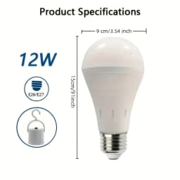 4/8/10/12pcs Rechargeable LED Emergency Bulbs, IP54waterproof, 2000mAh Large Battery 60W Equivalent Brightness, E27 Base (E26 Compatible), Wireless Portable with Hook, 6000K Cool White Light, for Home/ Office/ Camping/ Outage/ Outdoor Use