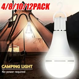 4/8/10/12pcs Rechargeable LED Emergency Bulbs, IP54waterproof, 2000mAh Large Battery 60W Equivalent Brightness, E27 Base (E26 Compatible), Wireless Portable with Hook, 6000K Cool White Light, for Home/ Office/ Camping/ Outage/ Outdoor Use