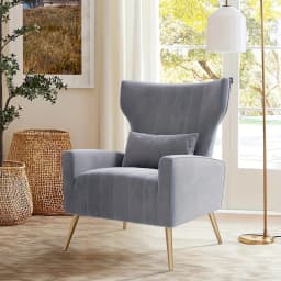 Velvet Fabric Upholstered Reading Comfy Mid Century Modern Armchair with Metal Legs And Spring Support, Accent Chair for Living Room
