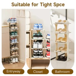 Foldable Shoe Rack 6/9-Tier Collapsible Shoe Organizer Space-Saving Vertical Shoe Storage Tower Freestanding Corner Shoe Shelf Cabinet Multifunctional Stand for Home Entryway Closet