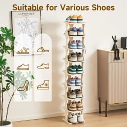 Foldable Shoe Rack 6/9-Tier Collapsible Shoe Organizer Space-Saving Vertical Shoe Storage Tower Freestanding Corner Shoe Shelf Cabinet Multifunctional Stand for Home Entryway Closet