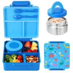 Bento Lunch Box with 8oz Soup Jar, Leakproof 3-Compartment Food Container, Insulated Hot Lunch Carrier for School, Travel & Work, Microwave Safe