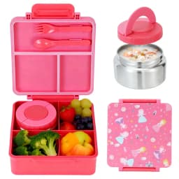 Bento Lunch Box with 8oz Soup Jar, Leakproof 3-Compartment Food Container, Insulated Hot Lunch Carrier for School, Travel & Work, Microwave Safe