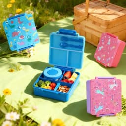 Bento Lunch Box with 8oz Soup Jar, Leakproof 3-Compartment Food Container, Insulated Hot Lunch Carrier for School, Travel & Work, Microwave Safe