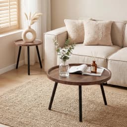 Round Nesting Coffee Table Set of 2, Wood & Metal Accent Table
