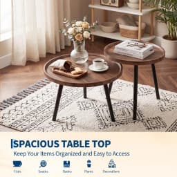 Round Nesting Coffee Table Set of 2, Wood & Metal Accent Table