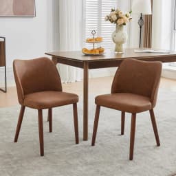 Dining Chair Set Of 2, Leather Upholstered Kitchen Chairs With Wing Back Thick Cushion Wood Legs For Dining Room Living Room