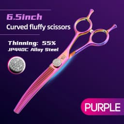 Fenice JP440C 6.5/7/7.5 inch Pet Scissors Grooming Curved Thinner Shears Trimmers for Dogs Fluffy Traceless Thinning Rate 50-55%