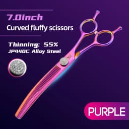 Fenice JP440C 6.5/7/7.5 inch Pet Scissors Grooming Curved Thinner Shears Trimmers for Dogs Fluffy Traceless Thinning Rate 50-55%