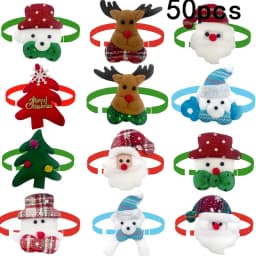 50/100pcs Christmas Pet Dog Bowties Cat Dog Bow Ties Small Dog Collar Snowman Deer Holiday Grooming Neckties Bowtie Pet Supplies
