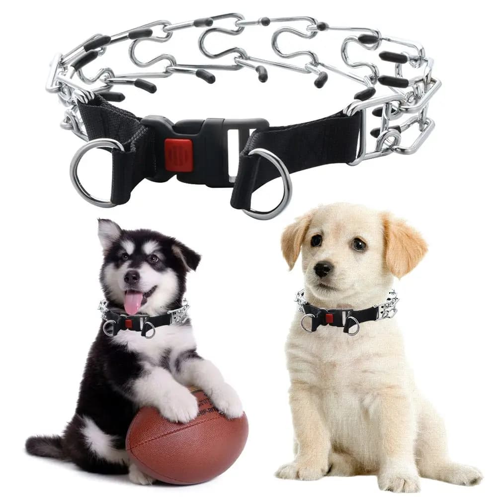 Adjustable Dog Prong Collar Pet Pinch Training Collar Stainless Steel Links with Rubber Tips Quick for Small Medium Large Dog