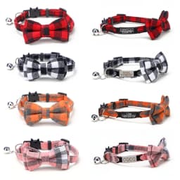 Personalized Cat Collar Name ID Bowknot Safety Breakaway Bow Tie Buckle Plaid Chihuahua Necklace Elastic Adjustable Dog Collar