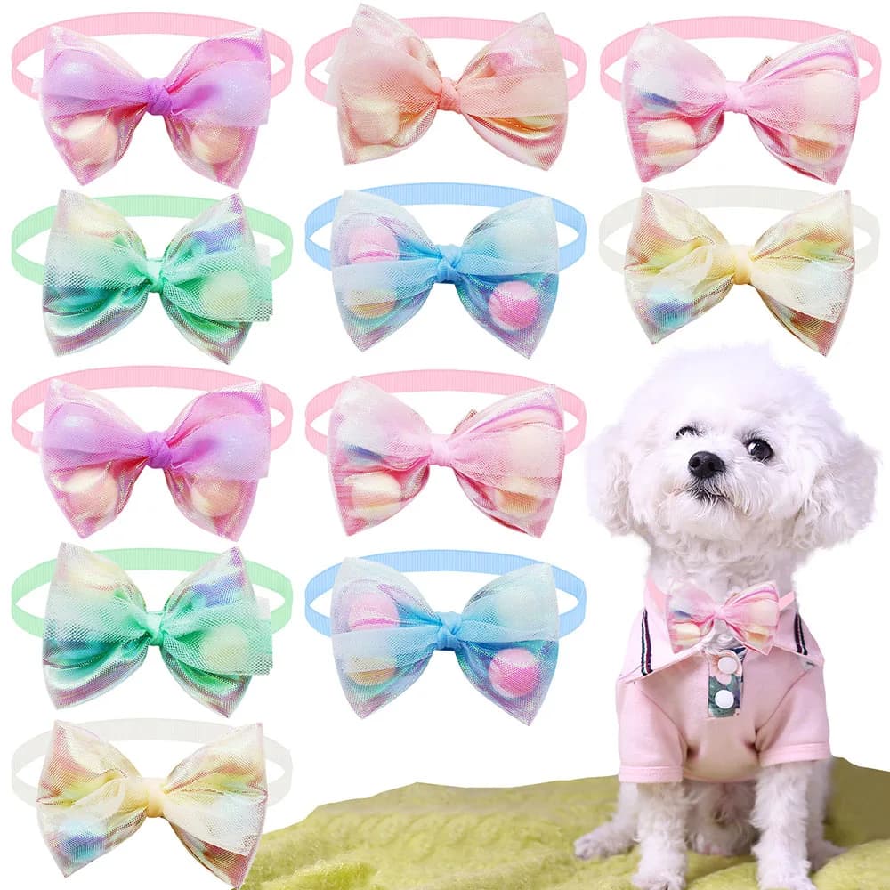 50PCS Lace Bow Ties for Small Dog Adjustable Dog Collar Cat Collar Cute Pompoms Bowties for Puppy Dog Grooming Accessories