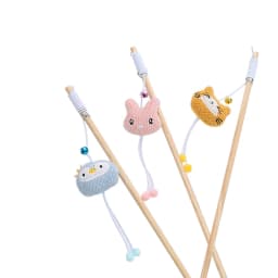 Cat toy wooden pole Cute animal shape plush cuddly cat stick with bell interactive fun pet supplies