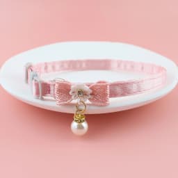 Cute Cats Collar Kitten Fairy Pink Lace Bow Hanging Pearl Pet Collar Cat Dog Bow Tie Jewelry Satin Rhinestone Puppy Collar