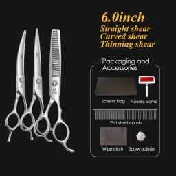 Fenice Pet Grooming Scissors 6/6.5/7/7.5 inch Professional Cutting Curved Thinning Chunker Shears For Pet Groomers Household Use