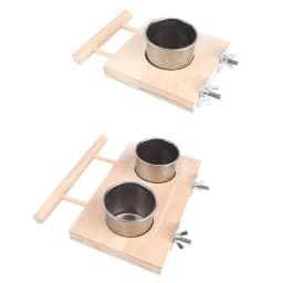 1 Pc Stainless Steel Bird Bowl Feeding Dish Cups Wooden Perch Stand Parrot Cage Feeder for Pet Birds Cockatiels Lovebird Conures