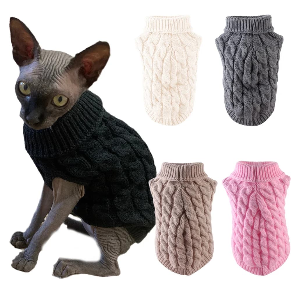 Warm Knitted Sphynx Cat Sweater Winter Pet Clothes for Cats Mascotas Clothing Katten Kedi Kitten Puppy Pullovers Ropa Para Gatos