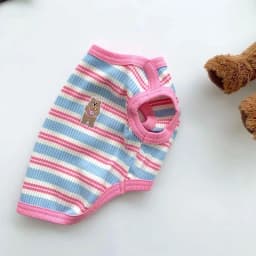 Pet Dog Vest Puppy Clothes Summer Cotton Bear Print T-Shirt Striped Dog Shirt Girls Dog Costume Chihuahua Korean Style Clothing