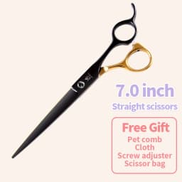 Fenice Professional Black and Gold Two-Color Pet Dogs Grooming Scissors Set for Small Dogs Straight Curved Thinning Shears