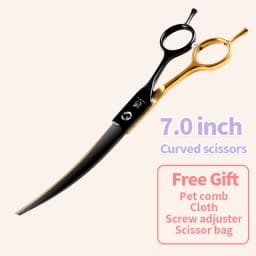 Fenice Professional Black and Gold Two-Color Pet Dogs Grooming Scissors Set for Small Dogs Straight Curved Thinning Shears