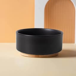 Ceramics Dog Bowl with Wood Mat Wide Mouth Feeding Bowls Food and Water Pet Feeder for Cat Puppy Protecting Cervical Spine