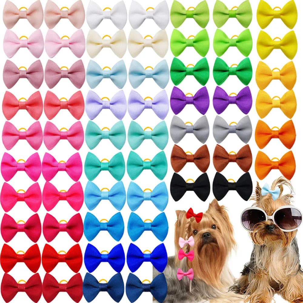 10/20/30pcs Cute Pet Dog Hair Bows Solid Grooming Bows with Rubber Band Gifts for Small Dogs Hand-made Headwear Dog Supplies