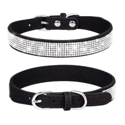 Suede Fiber Crystal Dog Collar Comfortable Glitter Rhinestone Dog Collars Zinc Alloy Buckle Collar for Small Dogs Cats XS-L