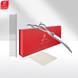 Fenice Professional 6.5/7.5 Inch Super Big Curved Scissors 45° Curved Scissors for Trimming Dog's Round Head Pet Grooming Tools