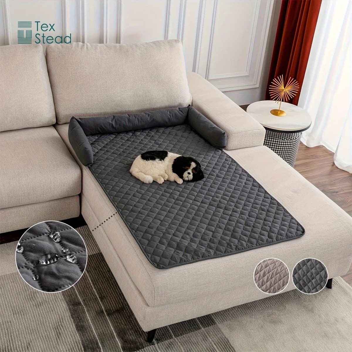 Pet Sofa Bed, Slip Resistant, Waterproof&Anti-Leakage, Washable Couch Protector with Removable Bolster Cushions, for Dogs, Cats