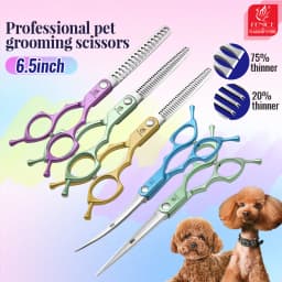 Fenice 6.5 Inch Professional Dog Grooming Scissors Set Kits Straight&Thinner&Curved Grooming Shears Tool Set Tesoura Wmark