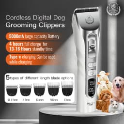 Fenice New Upgrade 5000mA Capacity Cordless LCD Screen Pets Dog Grooming Clippers Rechargeable Haircut Shaver for Trimming Salon