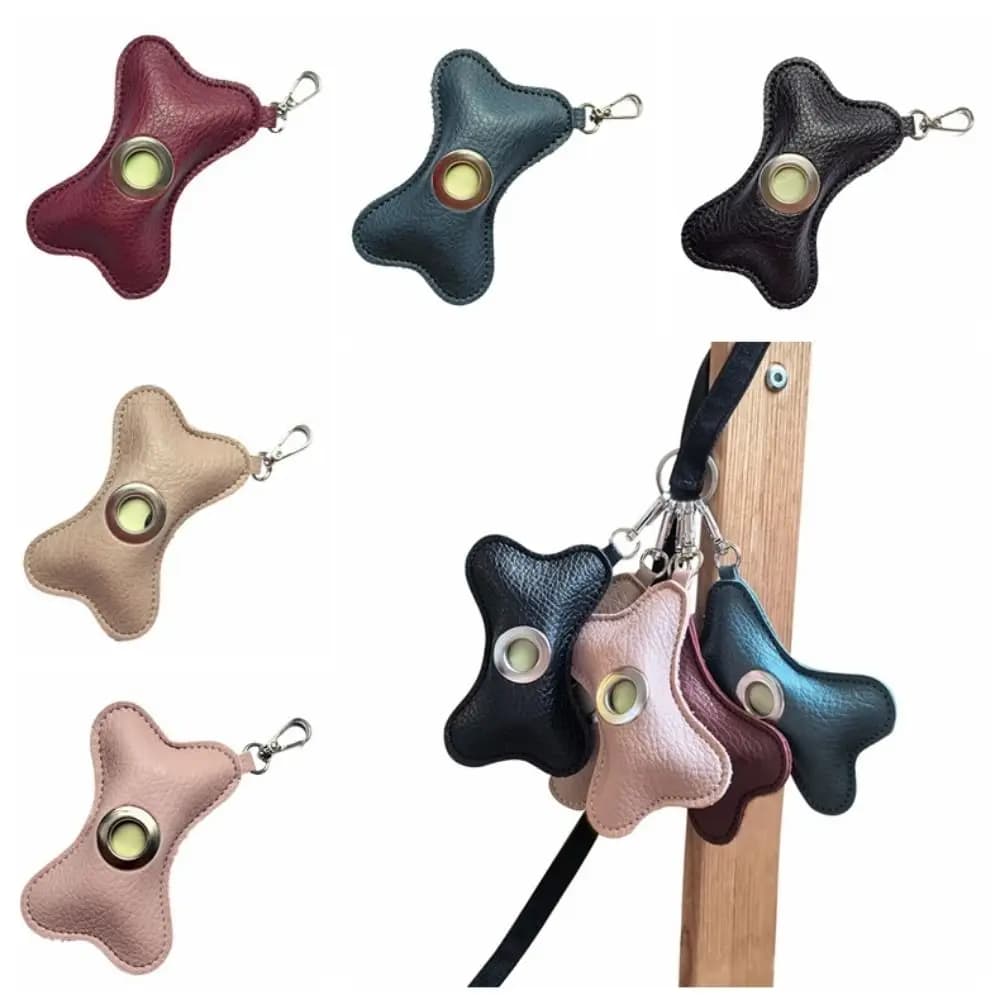 Creative Dog Poop Bag Dispenser Bone Shaped PU Leather Pet Poop Clean Bag Holder Refillable Waterproof Pet Waste Bag Carrier