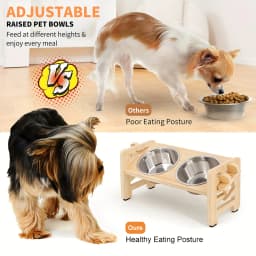 Adjustable Wooden Raised Dog Bowl Stand With 2 Stainless Steel Bowls For Small Dogs and Cats Sturdy Wooden Pet Food Feeder