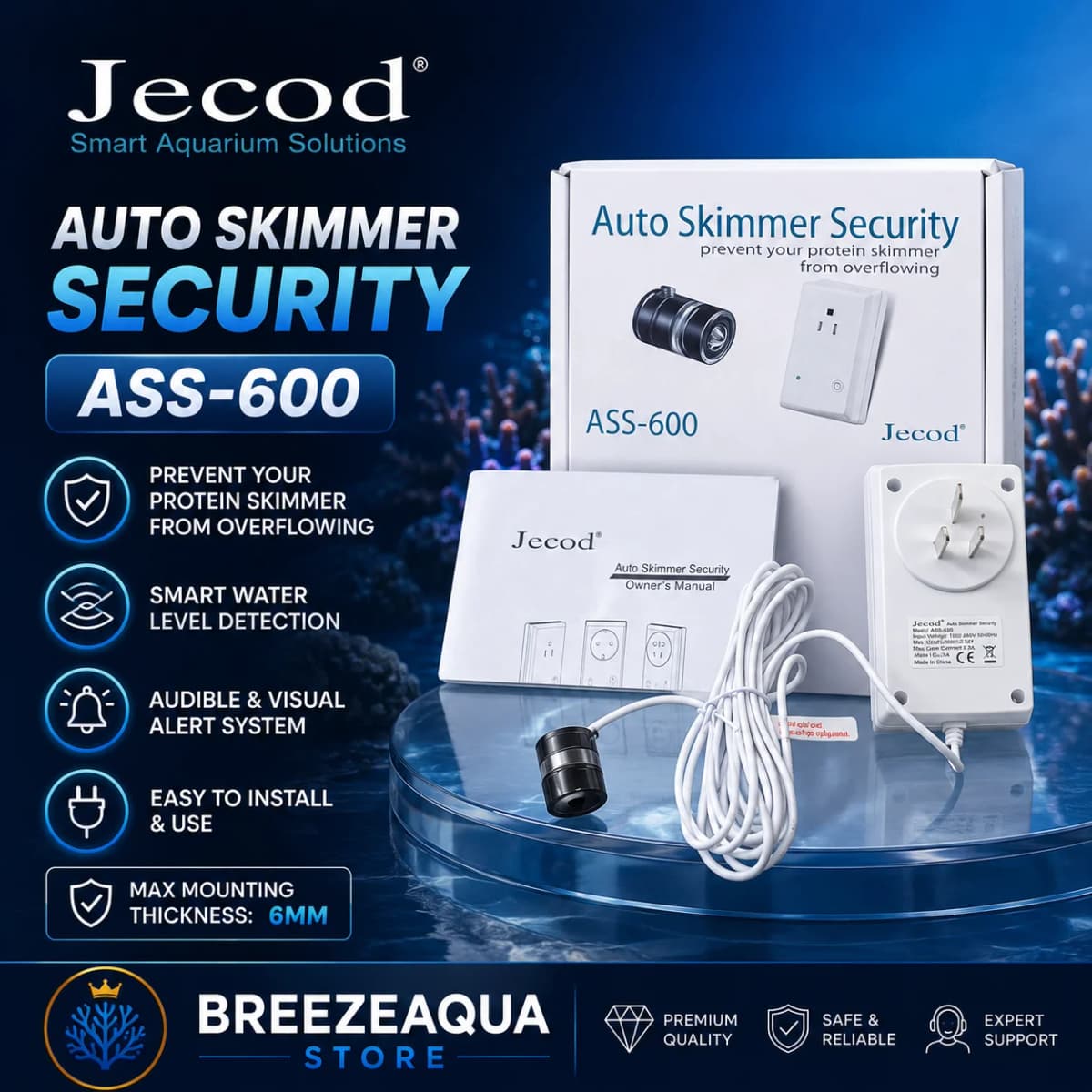 Jebao ASS-600 220V Explosion Proof Smart Aquarium Internal Protein Auto Skimmer Security for Fish Tank Automatic Anti-overflow