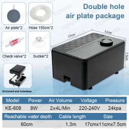 Silent Aquarium Oxygen Air Pump with Check Valve Fish Tank Double Outlet Large Oxygenator Aquarium Air Compressor Aerator 220v8w