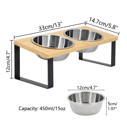Elevated Cat Bowls with Food Mat 15° Tilted Stand Raised Cat Dishes for Food and Water Feeder 2 Stainless Steel Bowls for Cats
