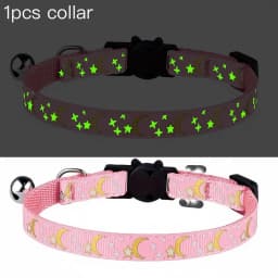 Pet Collar Cat Dog Gold Color Stars and Moon Pet Collar with Bell and PP Material Separate Luminescence Safety Buckle Solid Safe