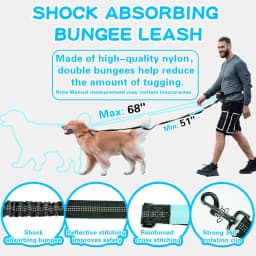 Free Dog Leash with Zipper Pouch, Dual Padded Handles Running Leash for Medium and Large Dog, Retractable Bungee Waist Dog Leash