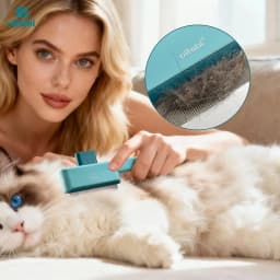 Oitabi 1/2PCS Pet Comb Flea Comb for Cats Dogs, Cat Grooming Brush with Release Button and Round Teeth, Self-Cleaning Dog Combs