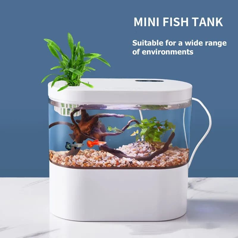 Mini Desktop Aquarium Fish Tank with Biochemical Filtration System and LED No-Change Water Integrated Ecological Water Cycle Hom
