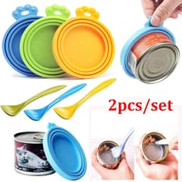 2pcs/set Reusable Pet Food Can Cover and Spoon Portable Dogs Cat Storage Tin Cap Lid Seal Cover Health Pet Supplies Pet Lids Can