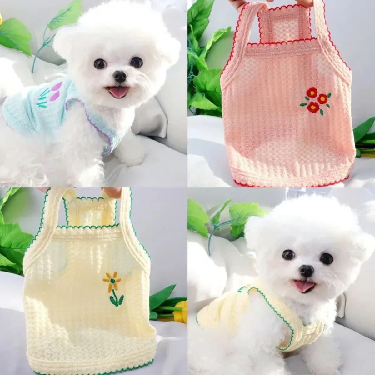 Summer Pet Suspender Vest Floral Embroidery Thin Shirt for Small Medium Dogs Chihuahua Puppy Cat Outfit Dog Clothes