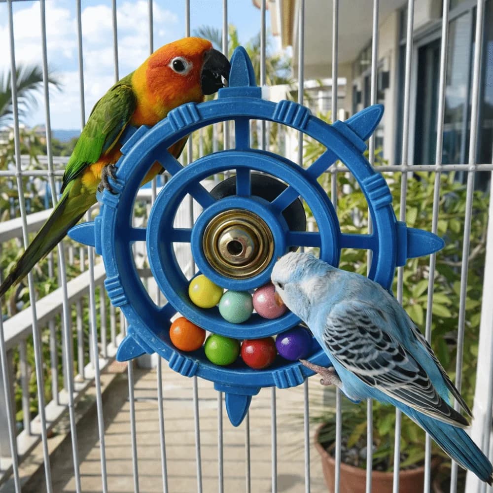 Rudder Shaped Parrot Spinner Rattle Toy Colorful Beads Bite Resistant Bird Cage Toy Plastic Parrots Rotating Toys Entertainment