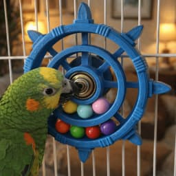 Rudder Shaped Parrot Spinner Rattle Toy Colorful Beads Bite Resistant Bird Cage Toy Plastic Parrots Rotating Toys Entertainment
