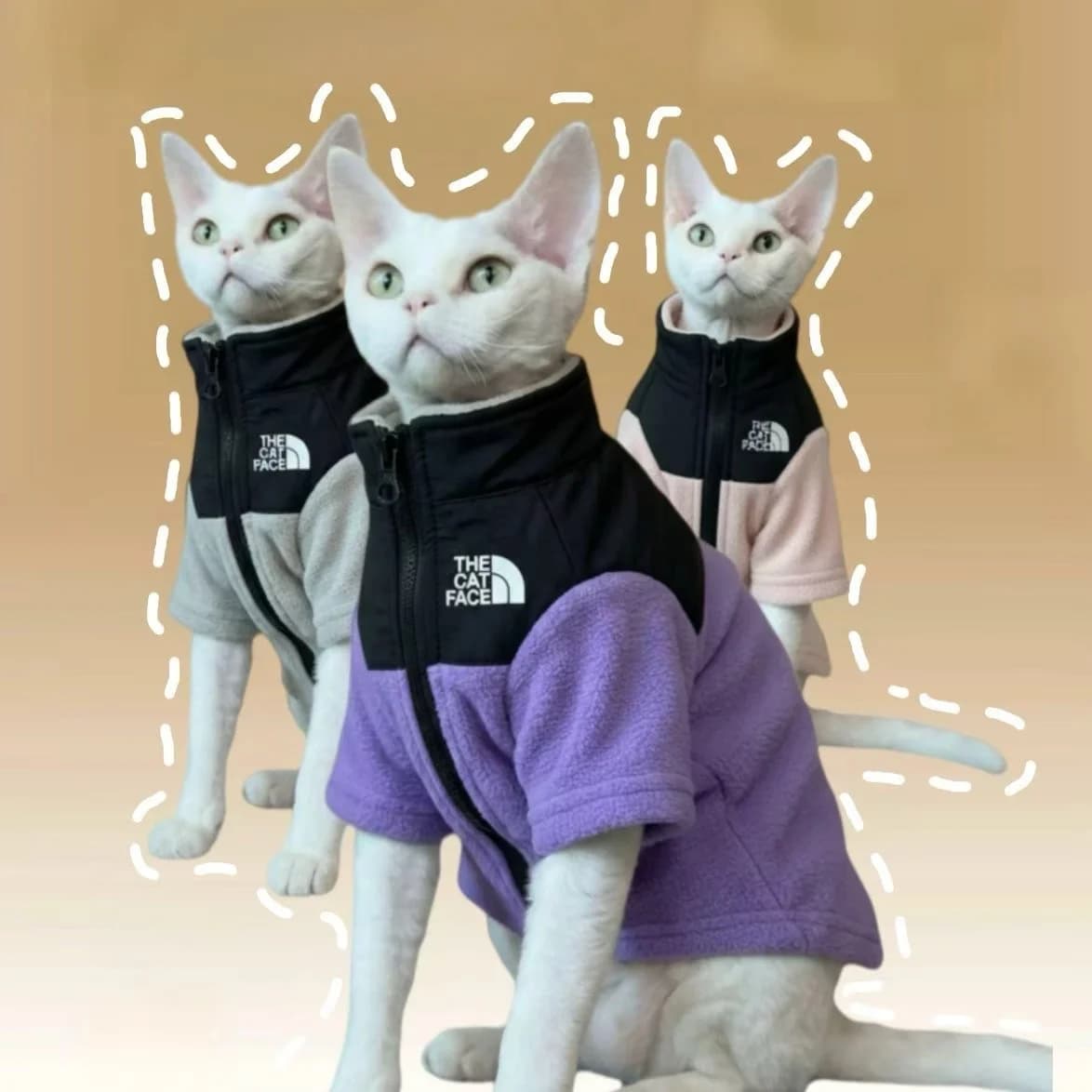 The Cat Face Color Block Fleece Jacket Hot Selling Devon Rex Cat Warm Clothes Autumn Winter Indoor Outdoor Sphynx Hairless Cat Z